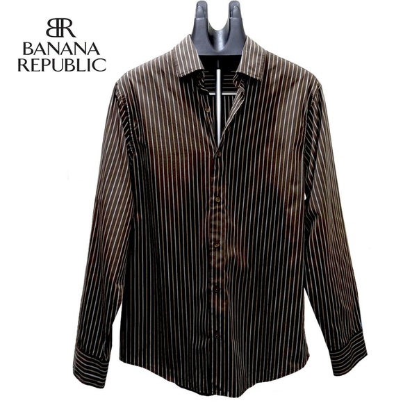 BANANA REPUBLIC Men's Brown White Yellow Pinstripe - Picture 1 of 3